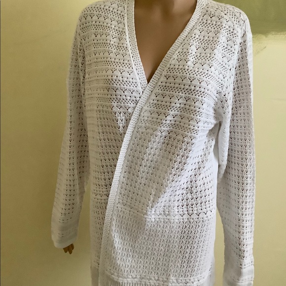 Pointelle-Knit Open-Front Cardigan, - Picture 2 of 7